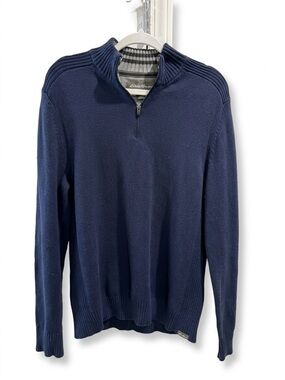 Eddie Bauer Men's Blue Cotton Quarter Zip Sweater Medium Office Back to School